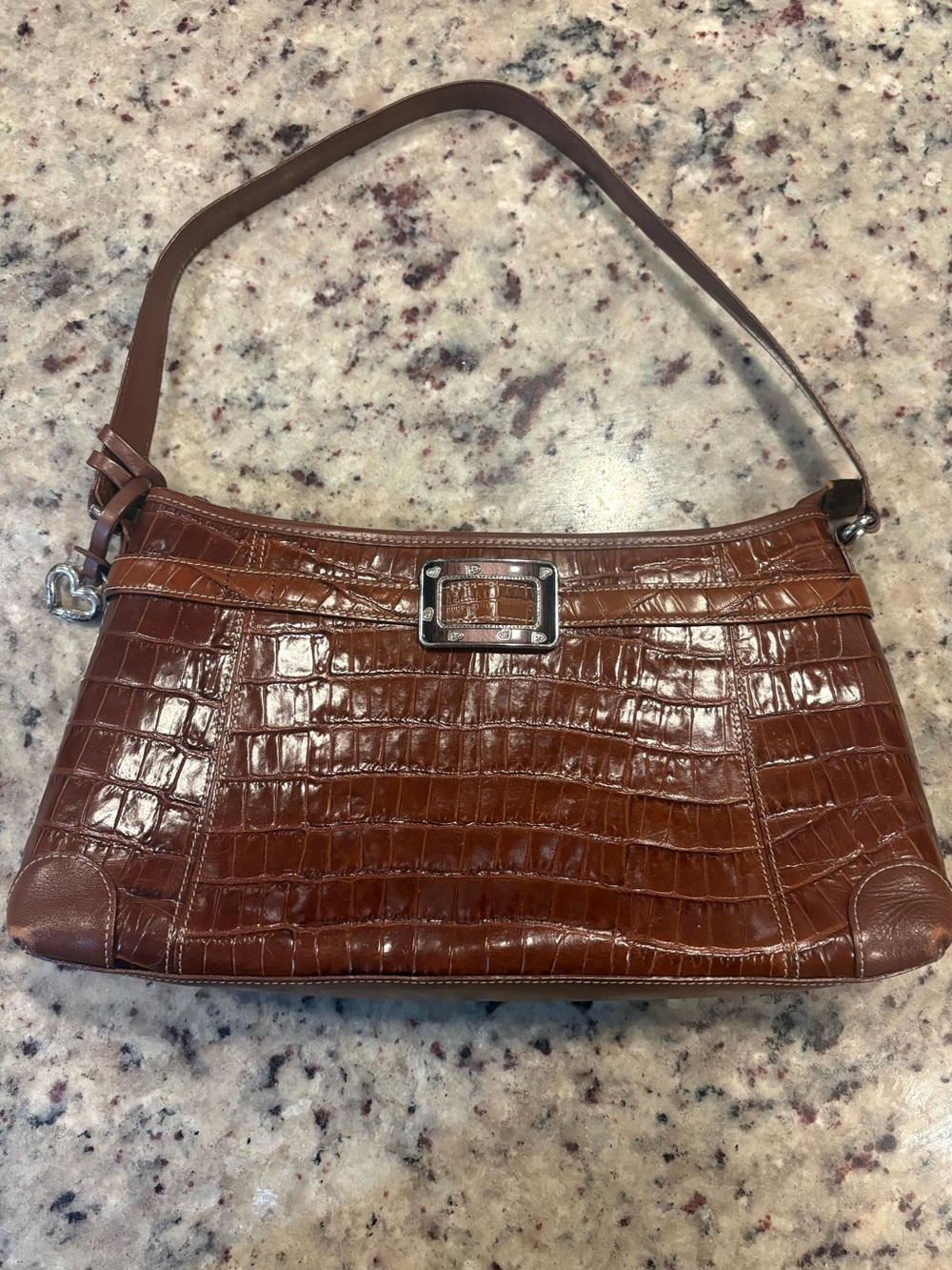Y2K Brighton Brown Croc-Embossed Shoulder Bag